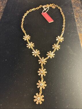 Christian Siriano Gold Floral Crystal Drop Necklace